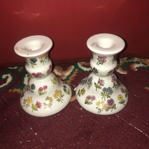 Vintage White Floral Accented Candle Holders. Table candles, home decor, used